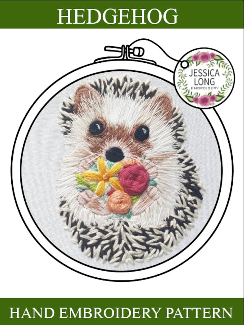 Hedgehog PDF embroidery pattern, cute hedgehog cross stitch design, hand embroidery designs, thread painting PDF, modern needlepoint image 5