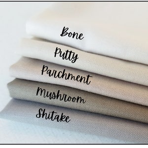 Neutral colors fat quarter fabric collection, cloth for embroidery, Kona cotton quilting solids bundle, basic hand embroidery supplies