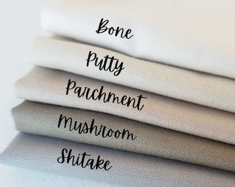Neutral colors fat quarter fabric collection, cloth for embroidery, Kona cotton quilting solids bundle, basic hand embroidery supplies