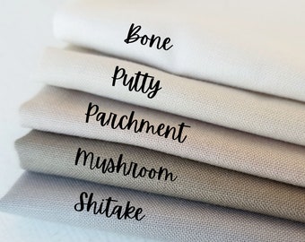 Neutral colors fat quarter fabric collection, cloth for embroidery, Kona cotton quilting solids bundle, basic hand embroidery supplies