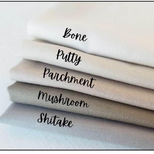 Neutral colors fat quarter fabric collection, cloth for embroidery, Kona cotton quilting solids bundle, basic hand embroidery supplies