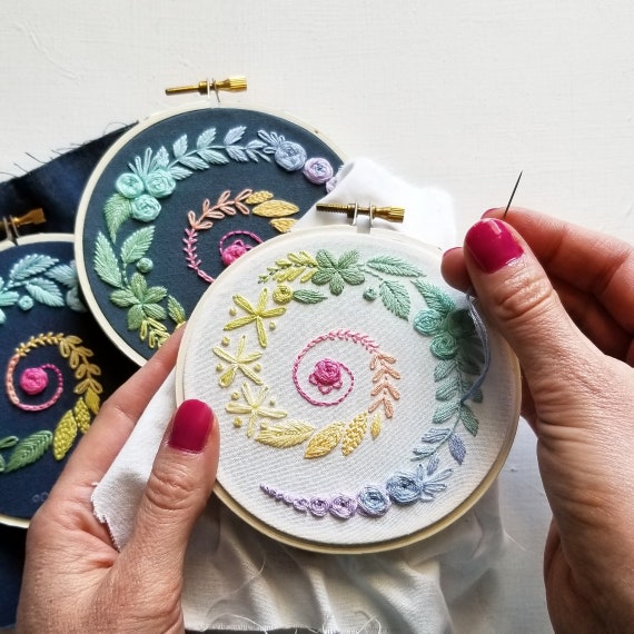 Beginner Hand Embroidery Kit With Online Class, Rainbow Spiral