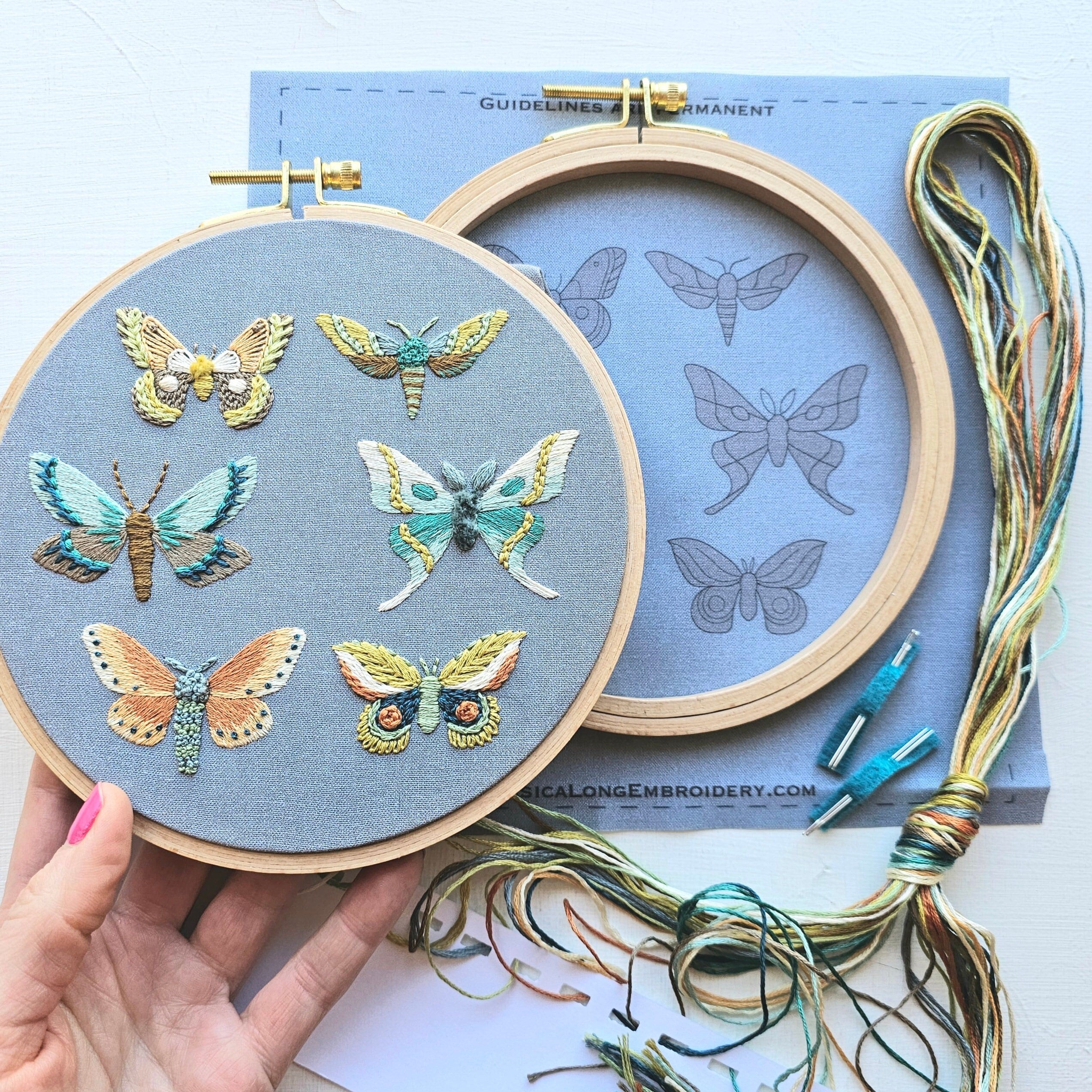 Moth Sampler DIY Hand Embroidery Kit, Intermediate Embroidery Craft ...