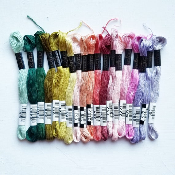 Hand embroidery thread, cotton floss spring colors, Lecien Cosmo six-stranded skeins, embroidery floss color set, DMC comparable fibers