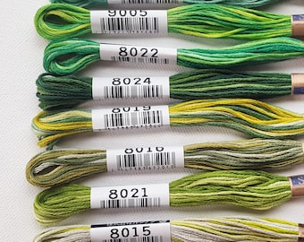 Lecien Cosmo Seasons Floss Collection, Green pack #1 of variegated floss skeins, Japanese fibers, embroidery and cross stitch