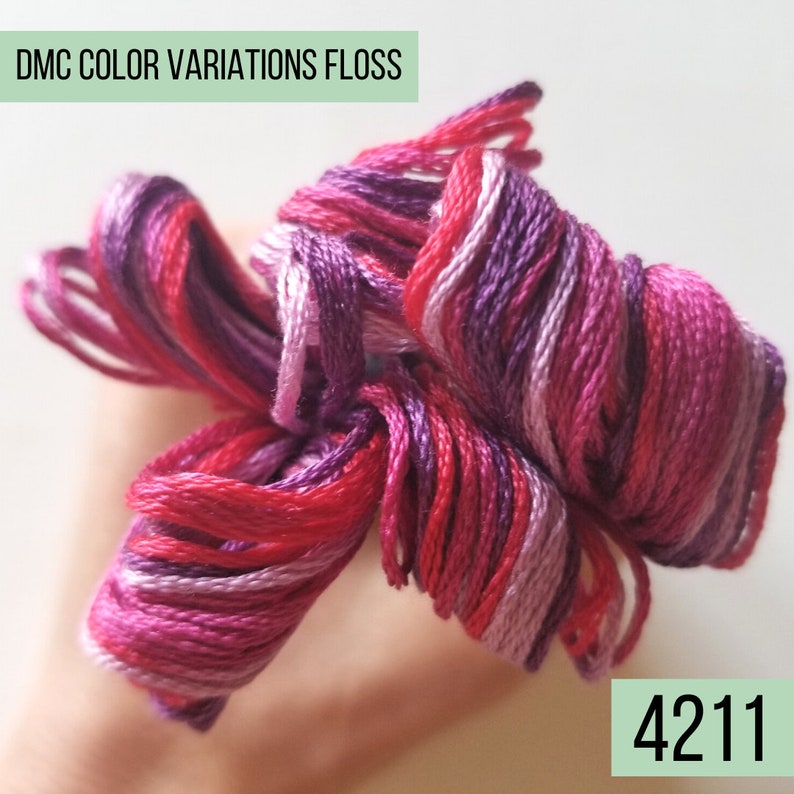 DMC color variations cotton embroidery floss: 4210 through 4237. Single skein of cross stitch floss. Variegated six stranded thread. bild 3