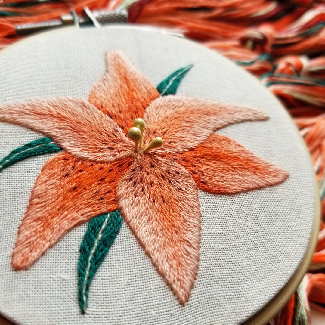 Thread Painting Kit With Online Class Orange Lily Hand Etsy