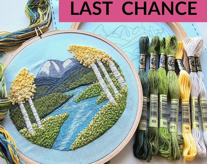 DIY Aspen Tree Landscape Hand Embroidery Kit, Intermediate Mountain ...