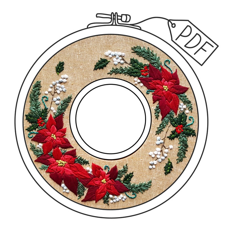 Christmas wreath embroidery pattern DIY holiday decoration Etsy