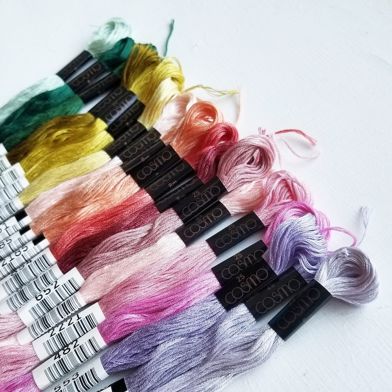 Hand embroidery thread, cotton floss spring colors, Lecien Cosmo six-stranded skeins, embroidery floss color set, DMC comparable fibers imagem 2
