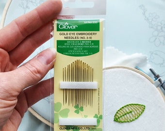 Hand embroidery needles number 3 - 9, Clover gold eye needle variety pack, crewel needles, cotton or silk embroidery needle, steel needles
