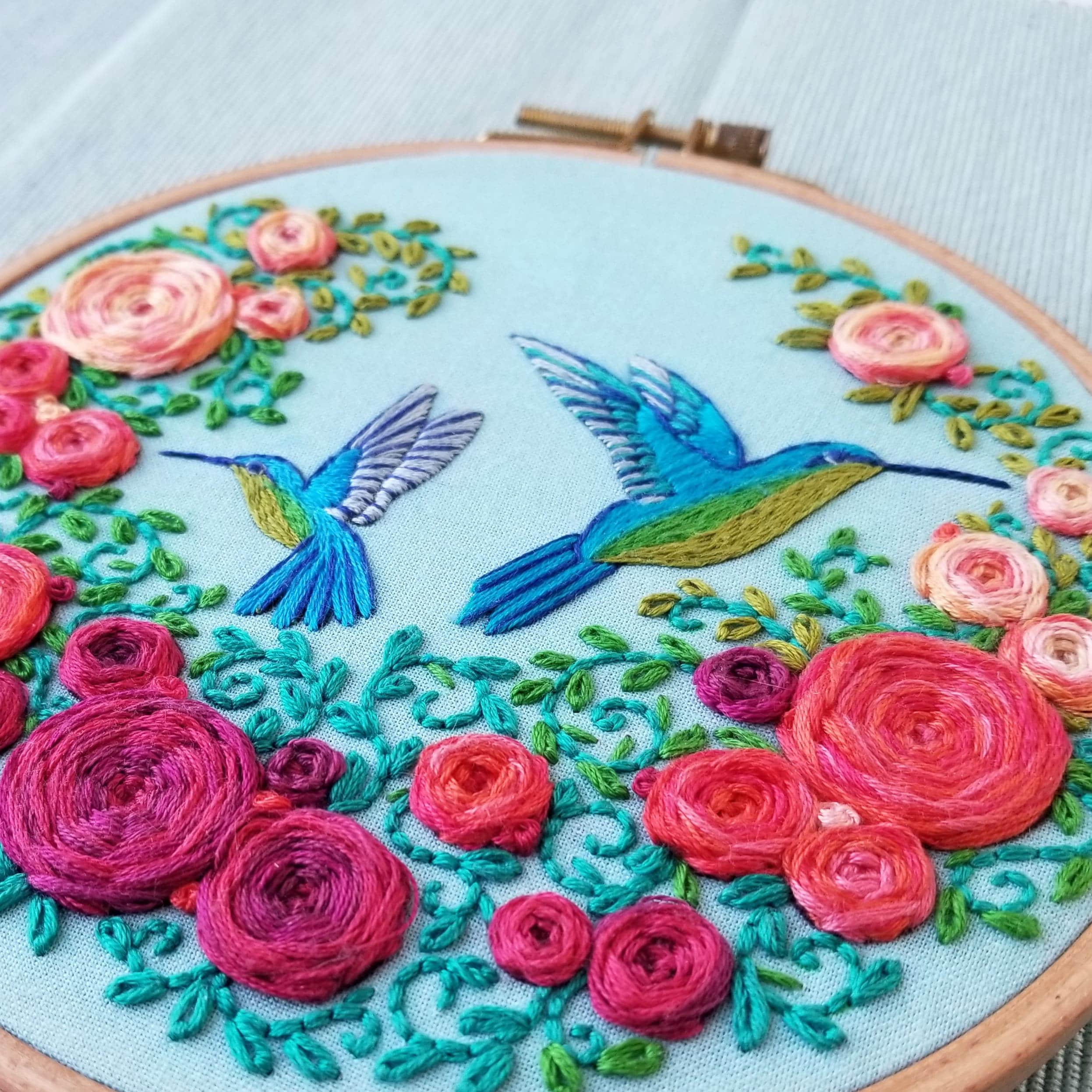 Summer birds hand embroidery pattern, diy hummingbird craft pattern, modern embroidery, animal needlepoint pattern, online video tutorial