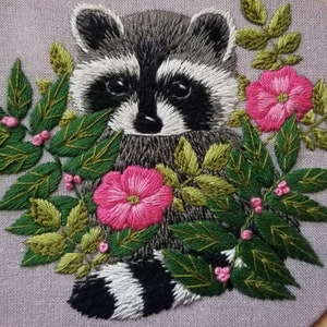 Raccoon Digital Hand Embroidery Pattern With Online Video Tutorial, DIY ...