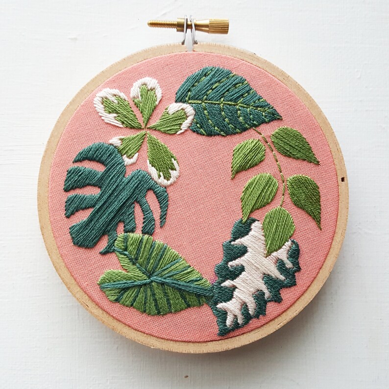 Plants on Pink Embroidery Kit Modern Hand Embroidery Design Etsy