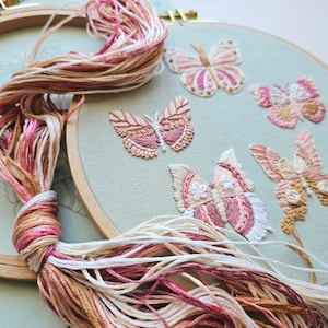 Butterfly hand embroidery kit with online video tutorial, DIY adult craft project