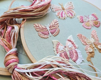 Butterfly hand embroidery kit with online video tutorial, DIY adult craft project