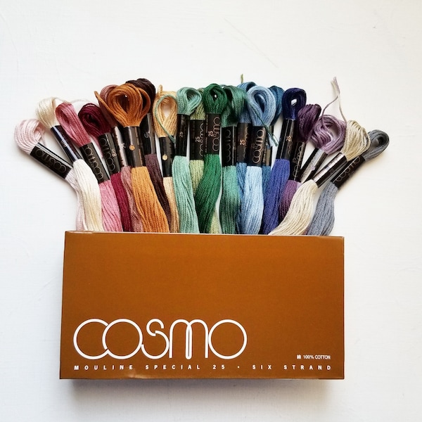 Hand embroidery thread, cotton floss color palette, Lecien Cosmo six-stranded skeins, embroidery floss color set, DMC comparable fibers