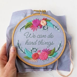 Floral Hand Embroidery Kit DIY: I am enough, Beginner Needlepoint Design and stitch guide, Modern Embroidery Pattern with Video Tutorial image 4