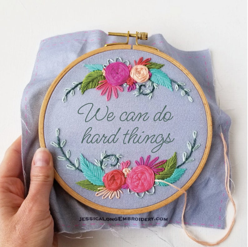 Floral Hand Embroidery Kit DIY: I am enough, Beginner Needlepoint Design and stitch guide, Modern Embroidery Pattern with Video Tutorial image 4