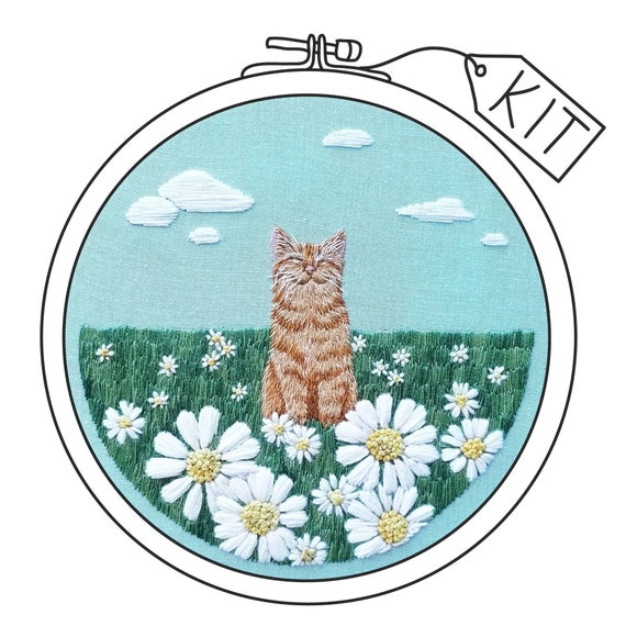 Knittin' Kitten Hand Embroidery Kit - Stitched Modern