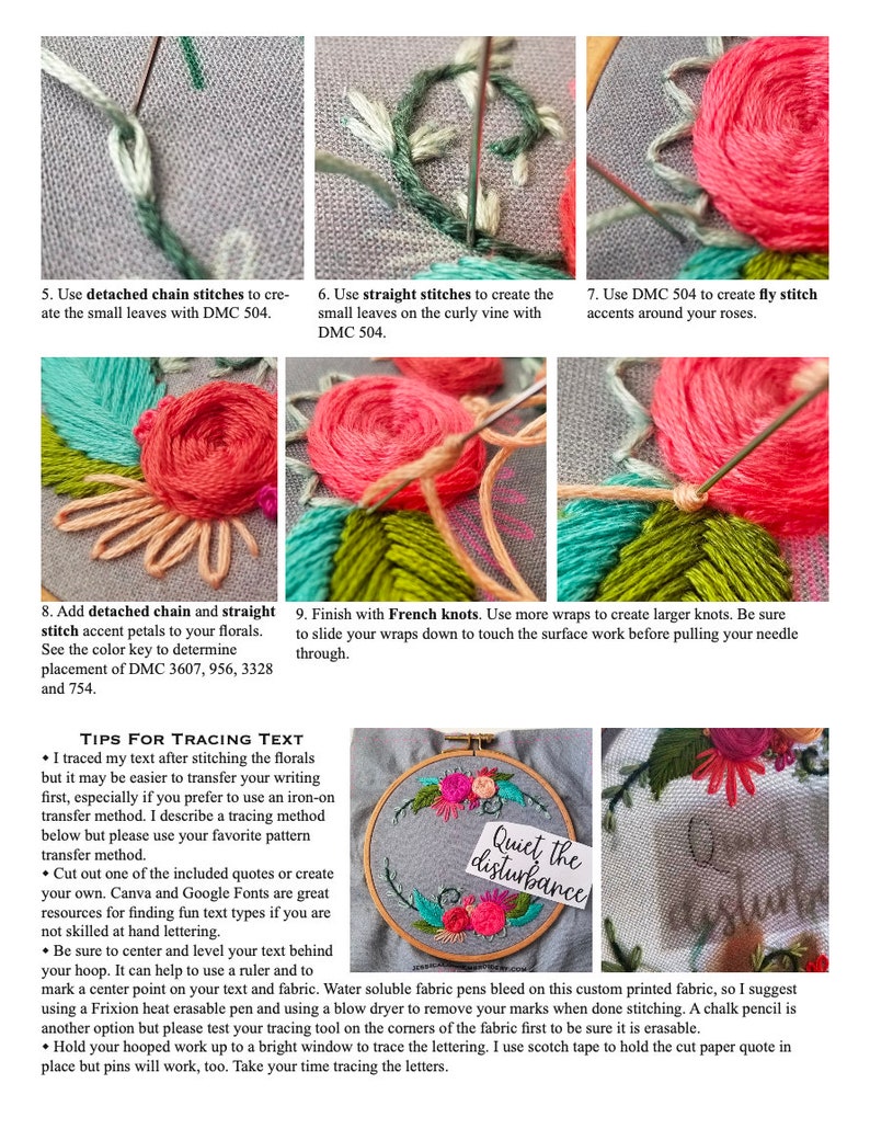 Floral Hand Embroidery Kit DIY: I am enough, Beginner Needlepoint Design and stitch guide, Modern Embroidery Pattern with Video Tutorial image 5