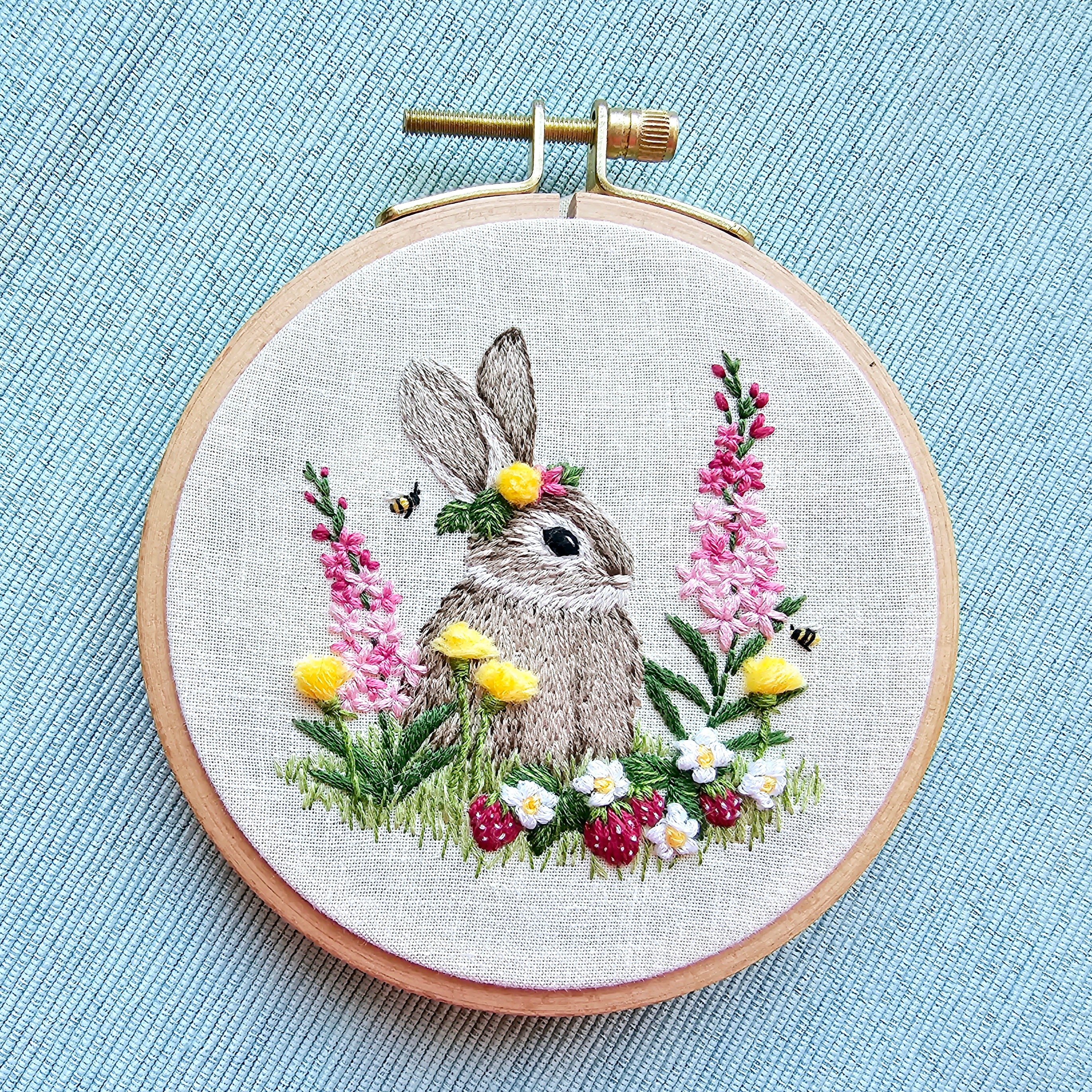 Bunny PDF Embroidery Pattern, Cute Rabbit and Strawberries Thread ...