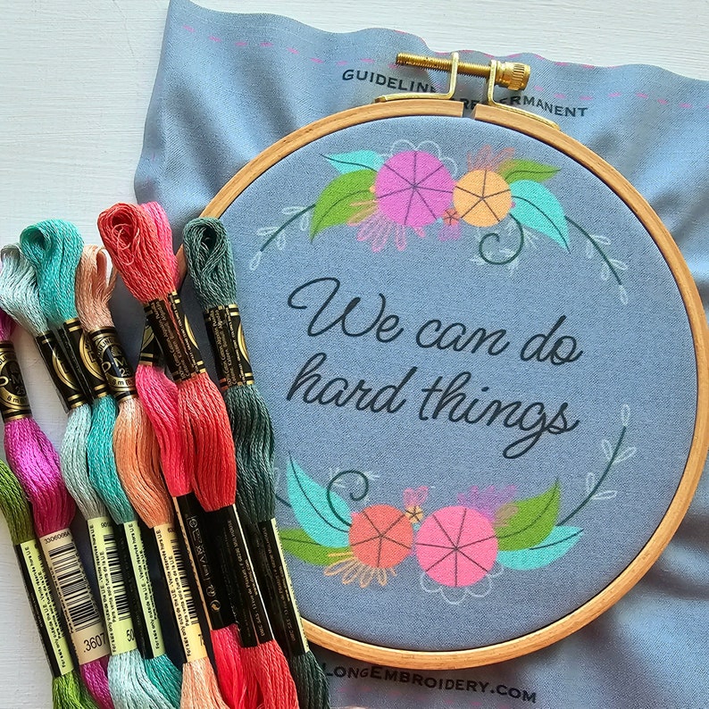 Floral Hand Embroidery Kit DIY: I am enough, Beginner Needlepoint Design and stitch guide, Modern Embroidery Pattern with Video Tutorial image 3