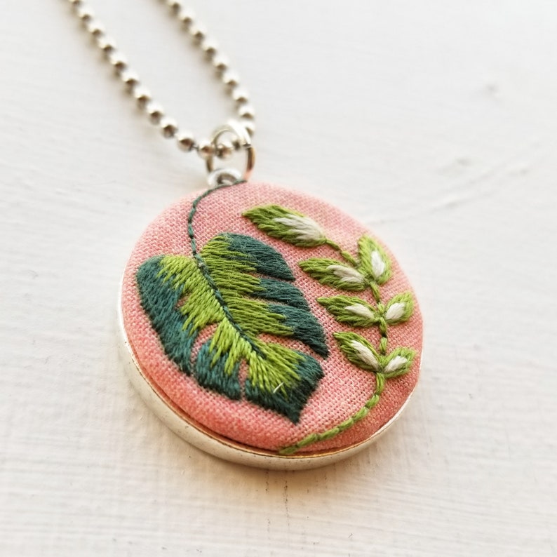 DIY beginner hand embroidery jewelry kit tropical plants image 0