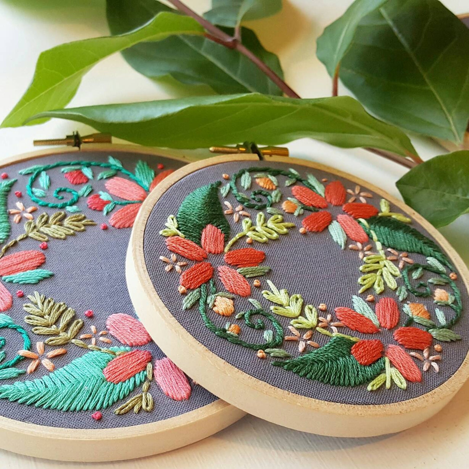 Digital Hand Embroidery Pattern Floral Wreath Digital Etsy