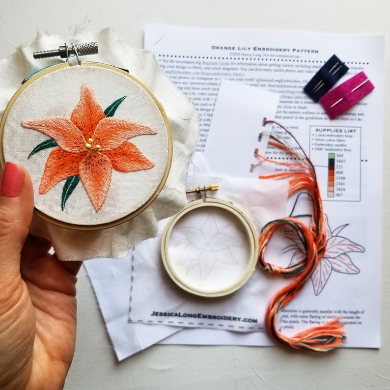 Thread Painting Kit With Online Class Orange Lily Hand Etsy