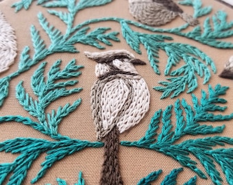 Winter birds hand embroidery pattern, holiday craft download, modern embroidery hoop art, DIY Christmas gift, embroidery pdf download