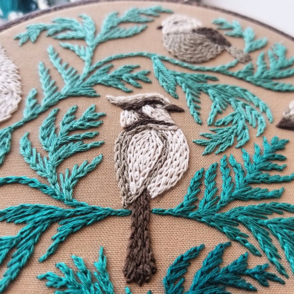 Winter birds hand embroidery pattern, holiday craft download, modern embroidery hoop art, DIY Christmas gift, embroidery pdf download