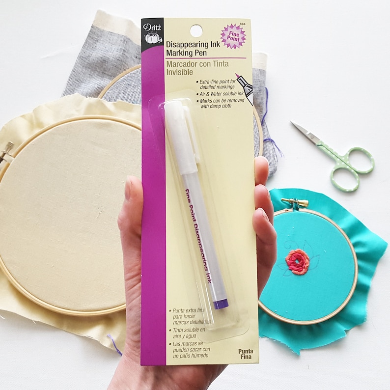 Fine Tip Erasable fabric pen, Air and Water Soluble Ink marker, Embroidery Pattern Transfer, Dritz Disappearing Ink Marking Pen Fine Point image 3