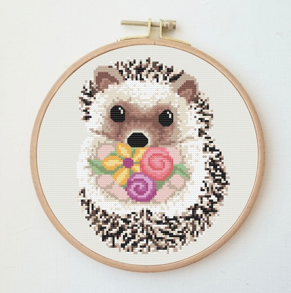 Hedgehog cross stitch pattern, digital download xstitch design, modern cross stitch PDF format, cute animal craft project