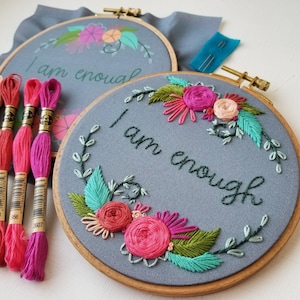 Floral Hand Embroidery Kit DIY: I am enough, Beginner Needlepoint Design and stitch guide, Modern Embroidery Pattern with Video Tutorial image 8