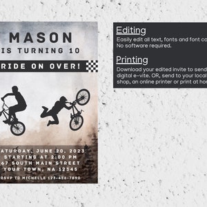 EDITABLE BMX Bike Birthday Invitation, Mountain Bike Party Invite ...