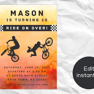 EDITABLE BMX Bike Birthday Invitation, Mountain Bike Party Invite, Instant Download, Printable, Canva, Template, Skateboard, Scooter, Biking