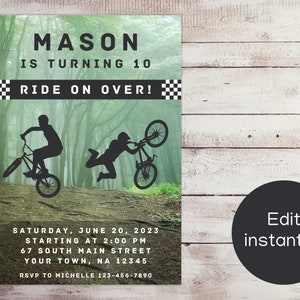 EDITABLE BMX Bike Birthday Invitation, Mountain Bike Party Invite, Instant Download, Printable, Canva, Template, Skateboard, Scooter, Biking