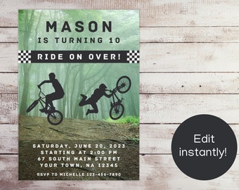 EDITABLE BMX Bike Birthday Invitation, Mountain Bike Party Invite, Instant Download, Printable, Canva, Template, Skateboard, Scooter, Biking
