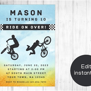 EDITABLE BMX Bike Birthday Invitation, Mountain Bike Party Invite, Instant Download, Printable, Canva, Template, Skateboard, Scooter, Biking