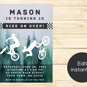 EDITABLE BMX Bike Birthday Invitation, Mountain Bike Party Invite, Instant Download, Printable, Canva, Template, Skateboard, Scooter, Biking