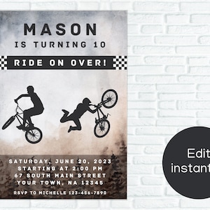 EDITABLE BMX Bike Birthday Invitation, Mountain Bike Party Invite, Instant Download, Printable, Canva, Template, Skateboard, Scooter, Biking