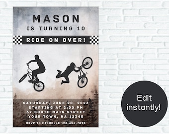EDITABLE BMX Bike Birthday Invitation, Mountain Bike Party Invite, Instant Download, Printable, Canva, Template, Skateboard, Scooter, Biking