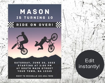 EDITABLE BMX Bike Birthday Invitation, Mountain Bike Party Invite, Instant Download, Printable, Canva, Template, Skateboard, Scooter, Biking