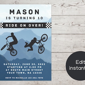 EDITABLE BMX Bike Birthday Invitation, Mountain Bike Party Invite, Instant Download, Printable, Canva, Template, Skateboard, Scooter, Biking