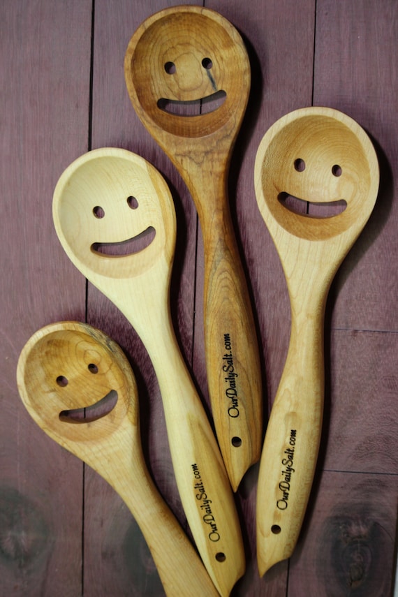 Items similar to Happy Spoons // Smiley Face Slotted Spoons // Wood