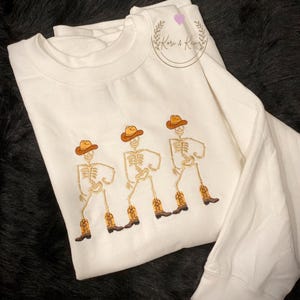 Embroidered Cowboy Skeleton Sweatshirt, Dancing Skeletons, Halloween Skeleton, Halloween Sweatshirt