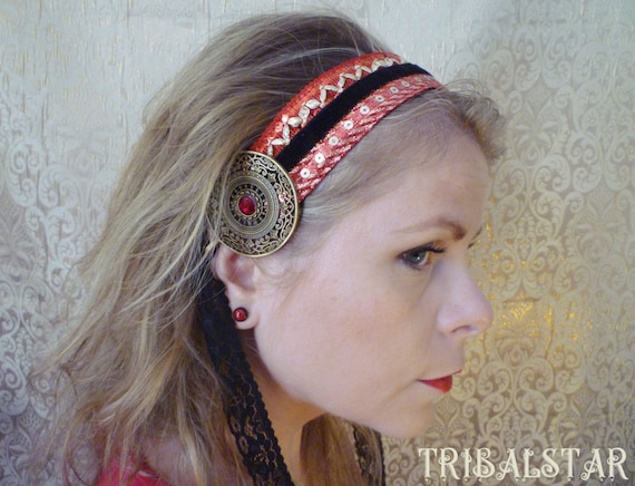 Black and Red Headband with Gold Detail s-l400.jpg main image 3