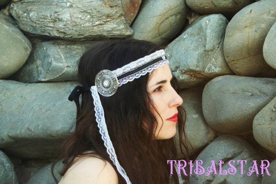 Vintage Black Headband With White Lace - Etsy