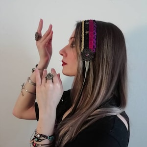 Circus Star fuchsia and black headband with stars
